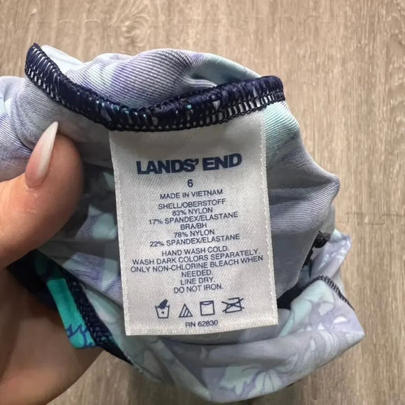 Lands' End Women's Floral Tankini Top Blue Size 6 Adjustable Straps - Picture 2 of 3